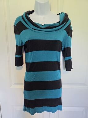 Express Teal and Black Cowl-Neck Tee